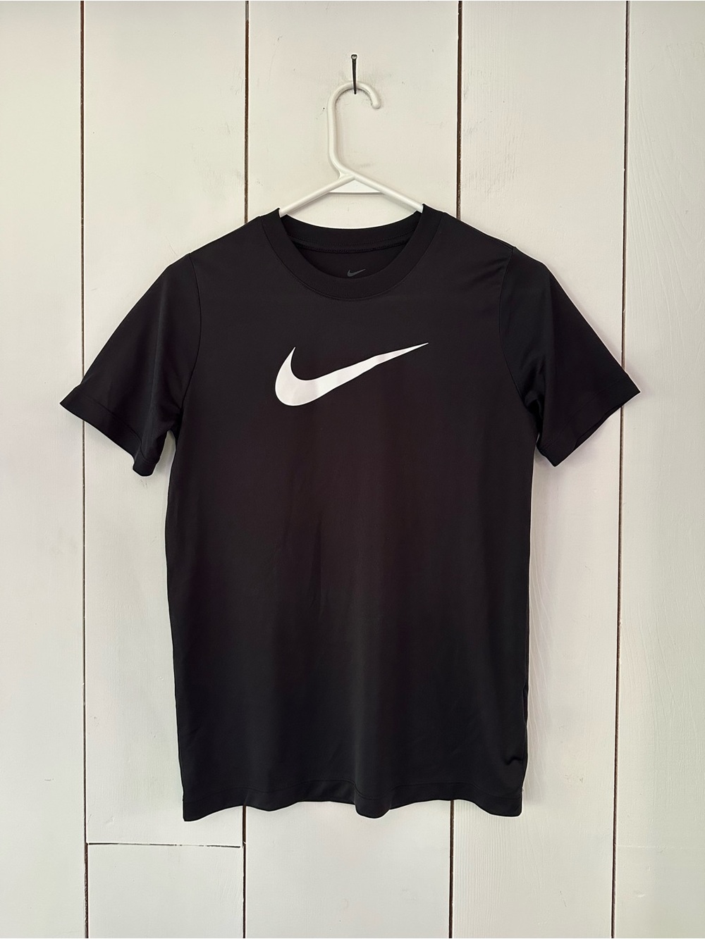 Nike Dri Fit Boys Sz L Tee T-Shirt Black White Nike Logo